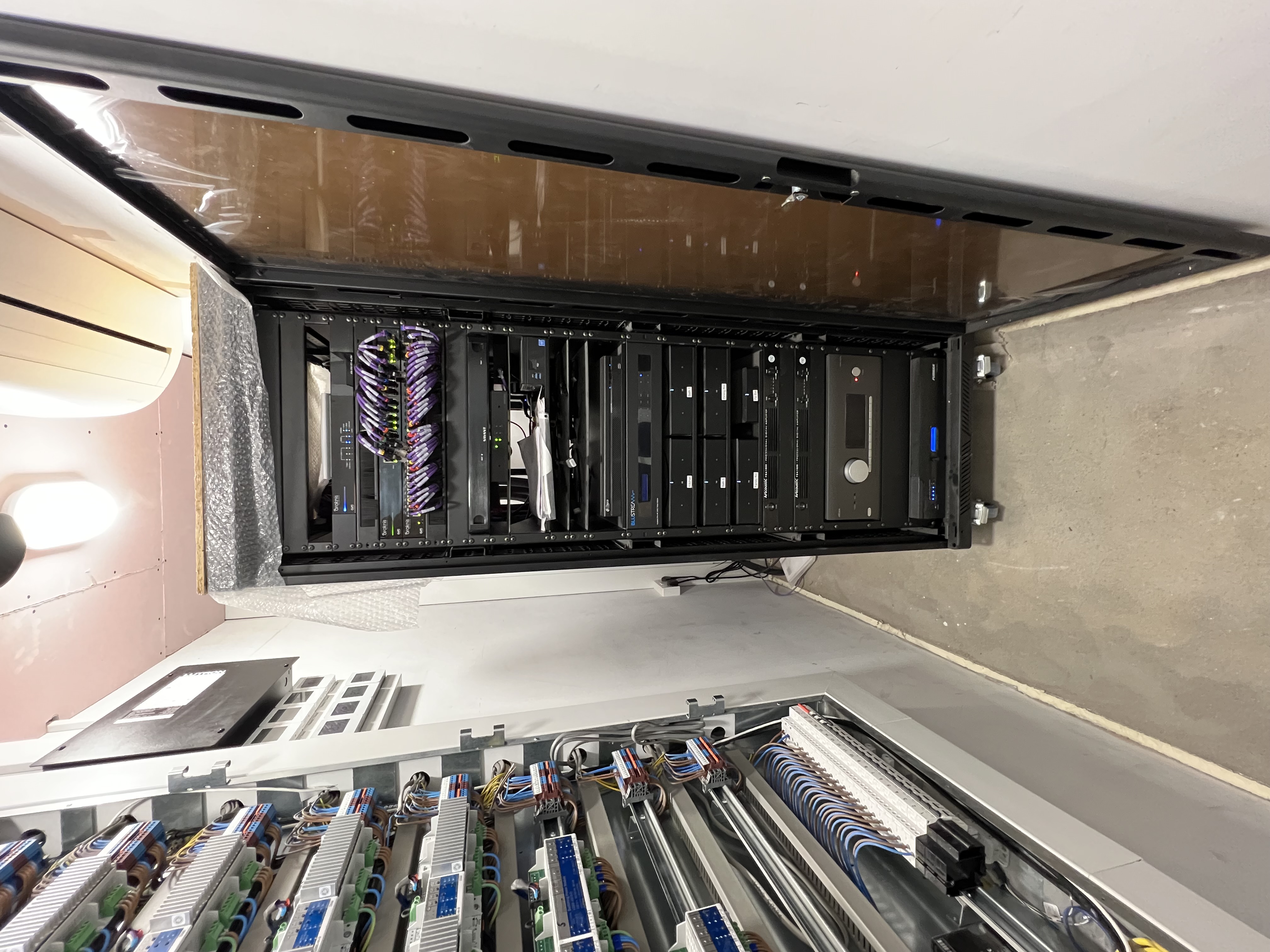 KNX smart home infrastructure and AV rack installation